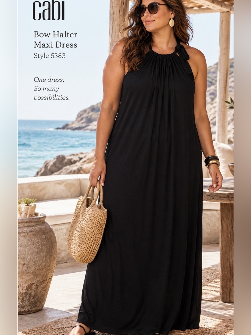 CAbi Bow Halter Dress In Black Style Number 5383